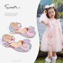 Snoffy斯纳菲女童凉鞋2023年夏季新款儿童软底小高跟水晶公主鞋子