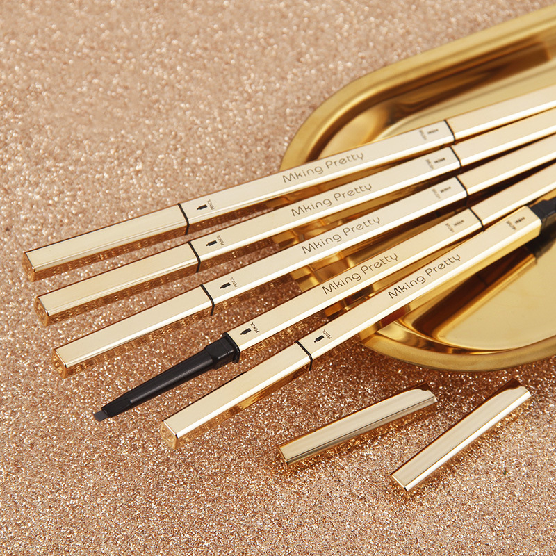 Small Gold Bar Double-Headed Eyebrow Pencil Small Gold Chopsticks Triangle Ultra-Fine Eyebrow Pencil Eyebrow Pencil Three-Dimensional Sketch Eyebrow Waterproof Sweat-Proof Not Smudge