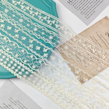 韩版米色网布刺绣蕾丝花边diy绑蝴蝶结材料服装辅料丝带发夹配饰