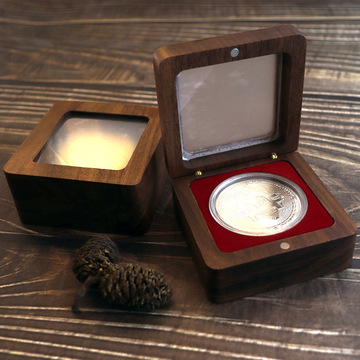 现货实木盒徽章盒子纪念币礼盒纸盒木质奖章银币胸章收藏盒黑胡桃