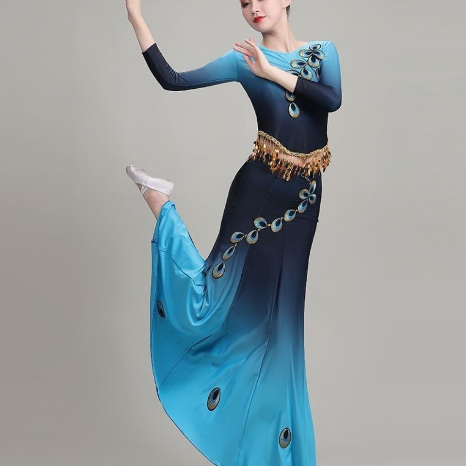 傣族舞蹈服成人女练功裙艺考孔雀舞演出服练习裙半身裙鱼尾裙云南