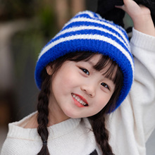 宝宝帽2022冬季新款男女童帽子保暖加厚条纹毛线帽百搭尖顶时尚帽