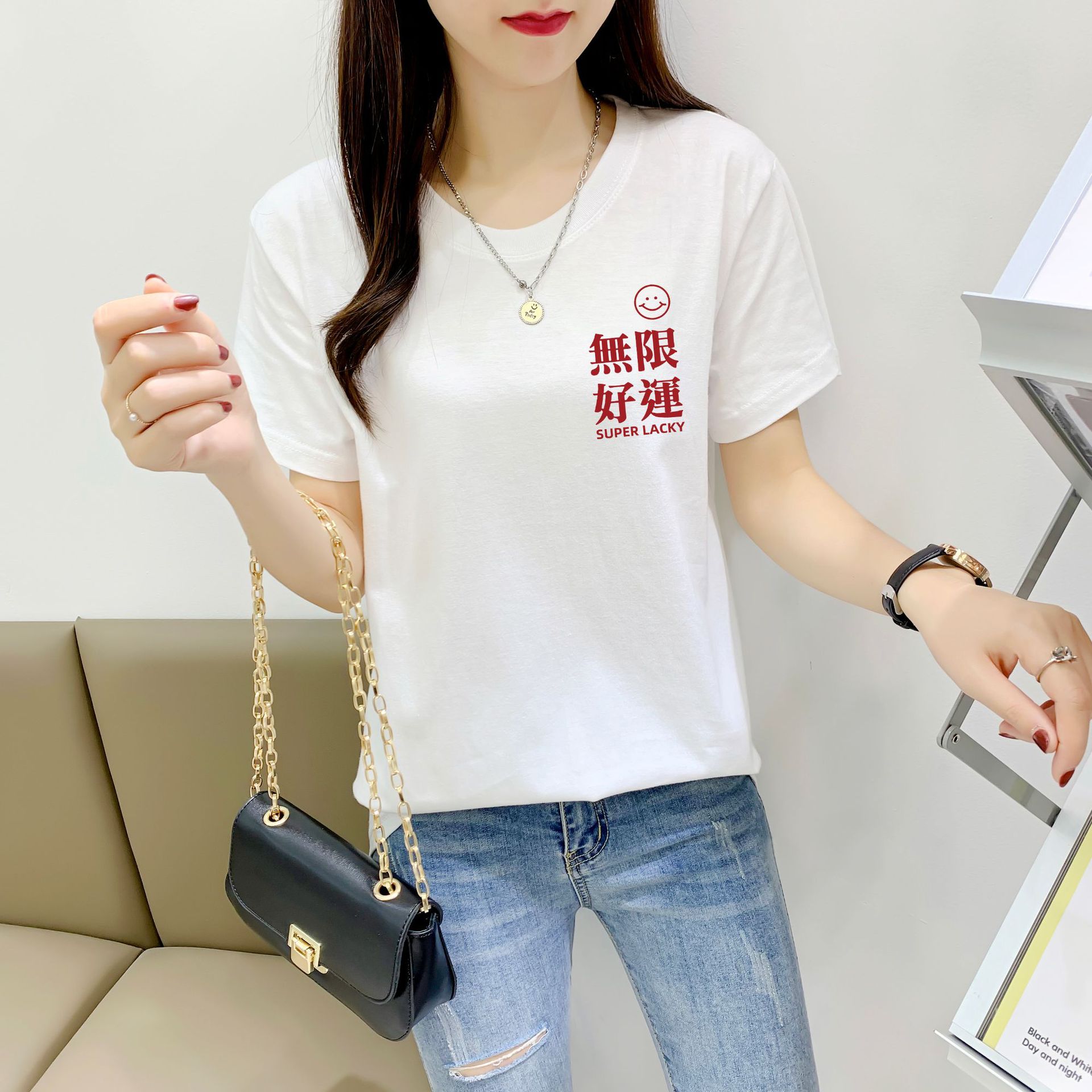 2022年新款韩版夏季纯棉短袖白色t恤女宽松体恤网红上衣超火ins潮