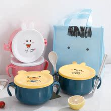 不銹鋼泡面碗學生卡通宿舍帶蓋單個家用碗筷套裝飯盒韓式可愛便當