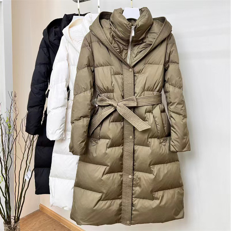 乐町冬季新款白鹅绒羽绒服女款高端女长款束腰外套品牌女装批发