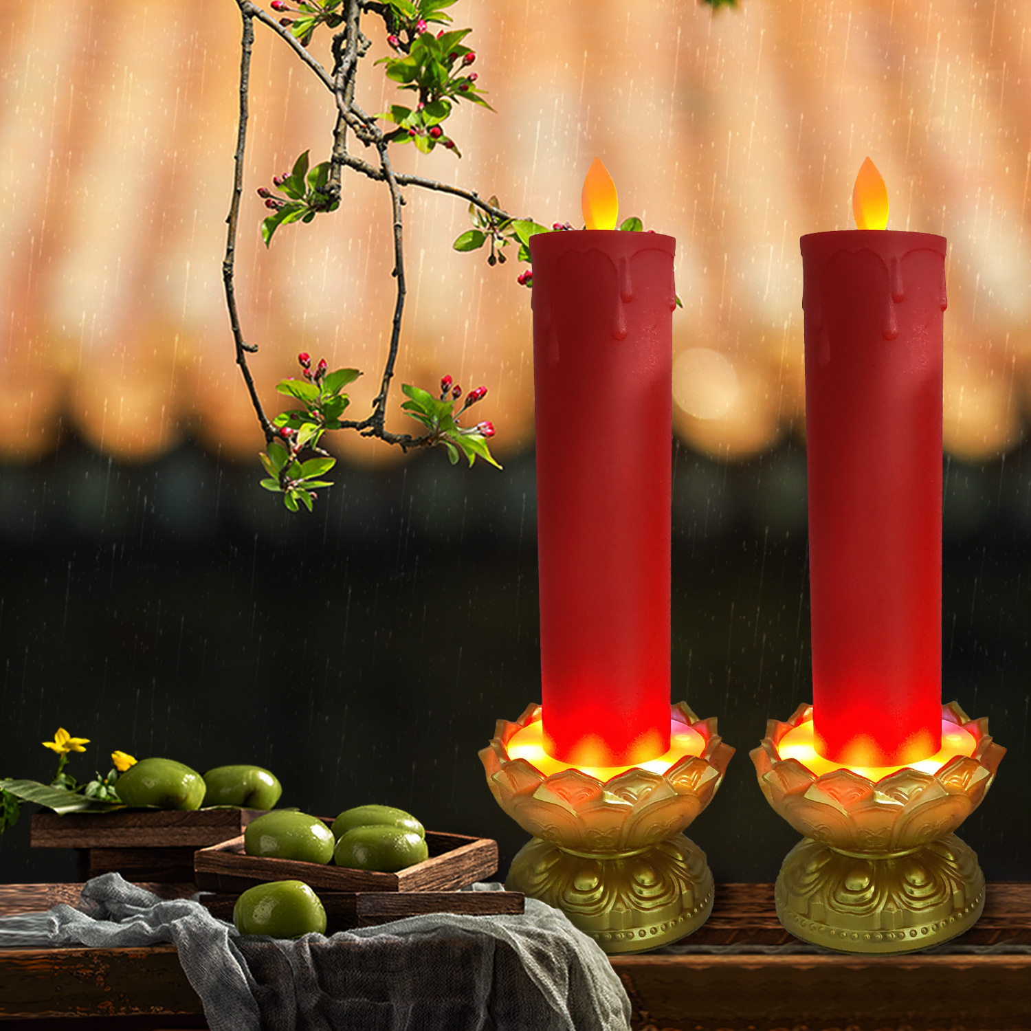 2支装宗教祭拜七彩莲花底座供佛灯摇摆烛头插电仿真发光led蜡烛灯