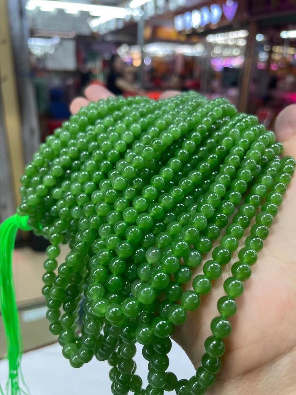 厂家批发 天然和田碧玉苹果绿6m圆珠项链 和田玉108颗佛珠长链