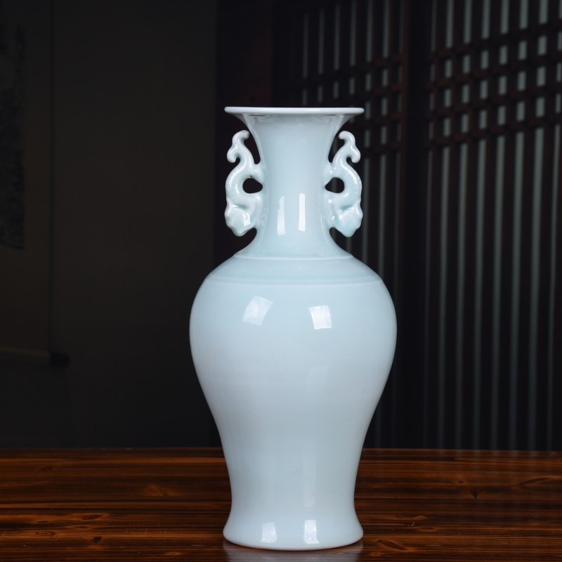 景德镇陶瓷花瓶批发青釉双耳花瓶插花中式复古客厅酒柜摆件装饰品