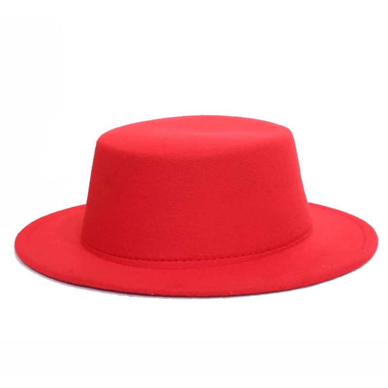 European and American Retro British Style Flat Top Hat Parent-Child Men and Women Gentlemen's Hat Spring and Autumn Big Flat Brim Woolen Jazz Hat