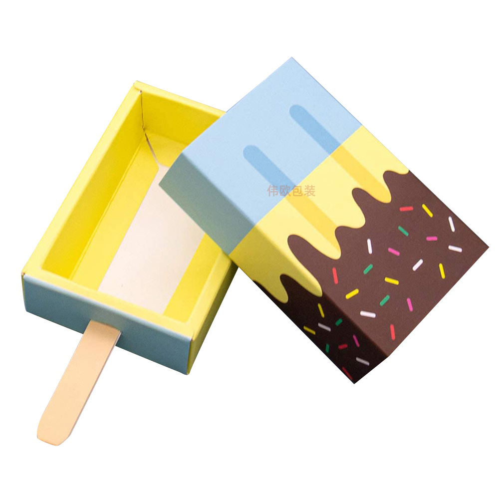 设计儿童节毕业派对礼盒创意冰棍形包装盒抽拉式白卡纸彩色糖果盒