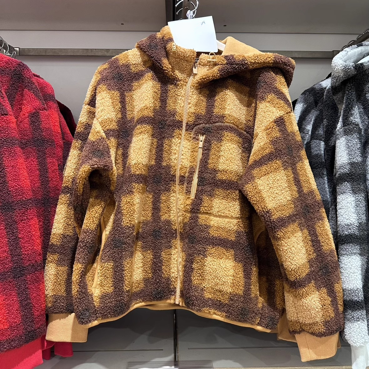 日单u家女装情侣款仿羊羔绒摇粒绒印花拉链连帽秋冬外套 462692