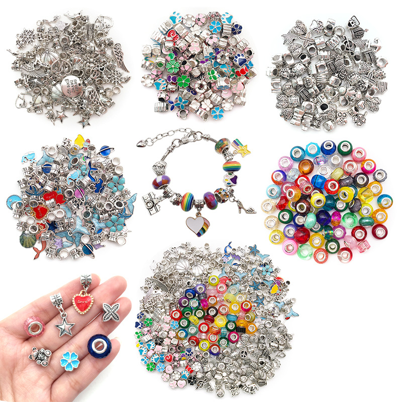 Factory Direct Sales Creative Diu Random 10 PCs Panjia Style Bracelet Colorful Beads Pendant Drop Oil Spot Drill Big Hole Beads