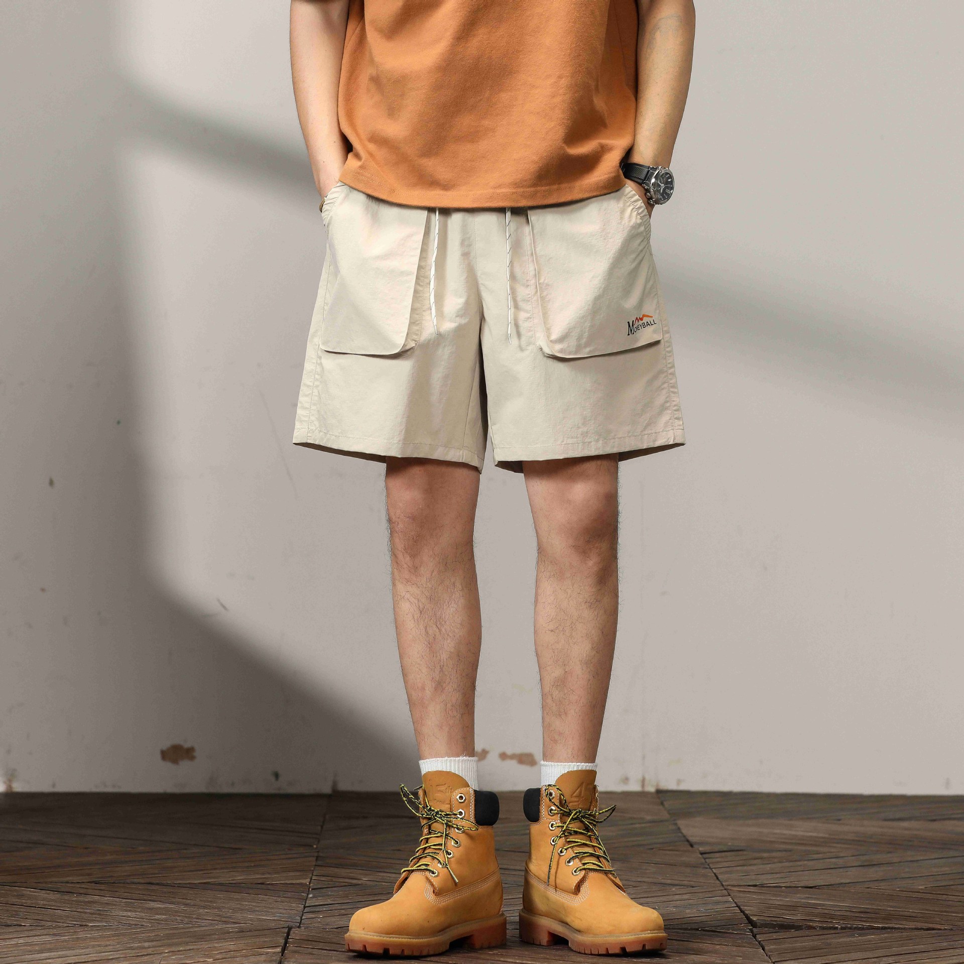 2023浅色工装短裤男夏季日系潮牌中裤男士宽松休闲潮流外穿休闲裤