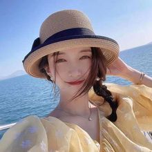 同款草帽子女夏天沙滩遮阳帽网红防晒盆帽海边渔夫帽厂家批发