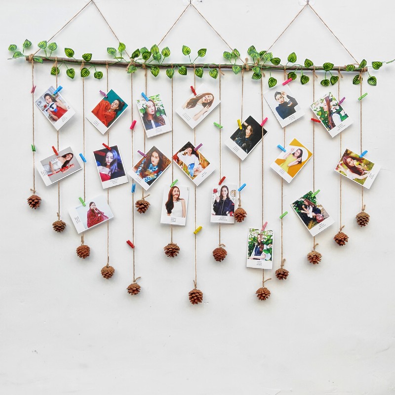 照片墙装饰自粘贴网红麻绳墙创意悬挂相片墙客厅网格免打孔挂绳夹