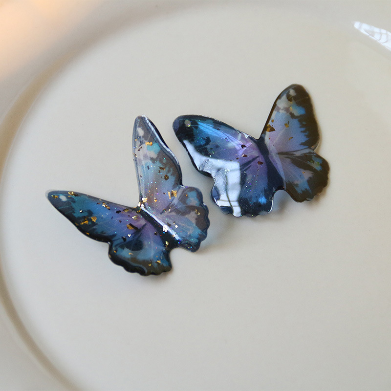 滴胶半透金箔立体印花蓝紫色蝴蝶配件diy手机壳饰品材料工厂批发
