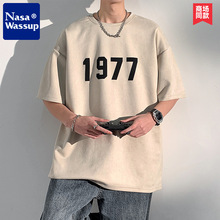 NASA麂皮绒短袖男款夏季220G重磅潮牌宽松美式高街五分袖新款半袖
