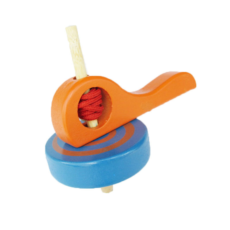 新款木质手柄拉线陀螺怀旧益力儿童玩具五彩旋转拉绳陀螺礼品批发