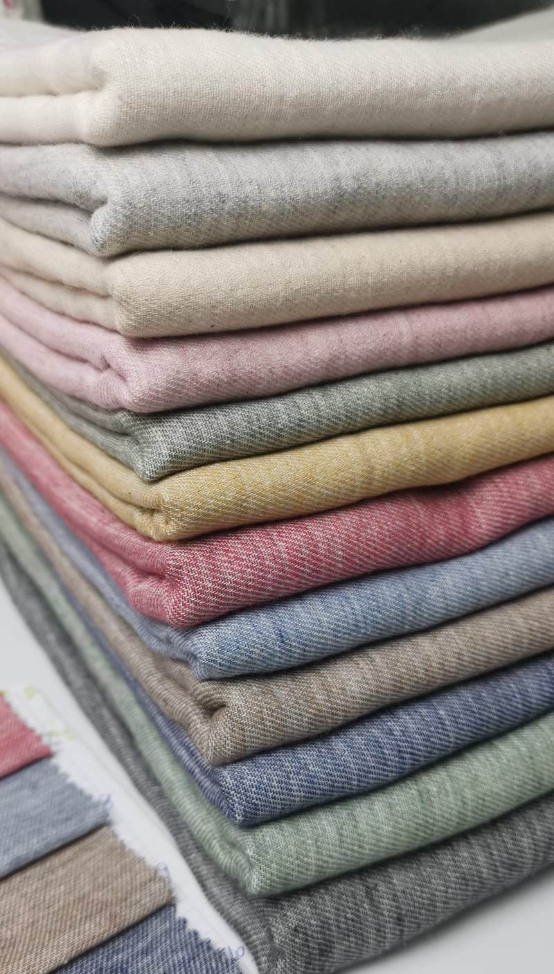 新款现货双层斜纹色织棉布 加厚双层麻灰色斜纹仿麻布 柔软棉布