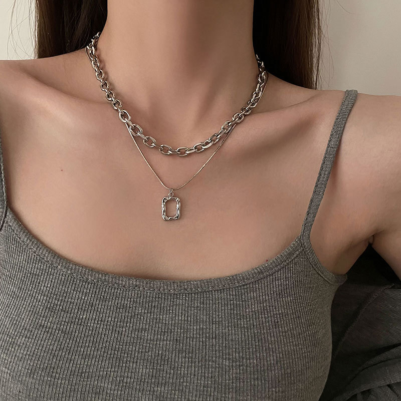 INS Cold Style Titanium Steel Double-Layer Necklace for Women 2022 New Trendy Hip Hop Light Luxury Minority Sweater Chain Accessories