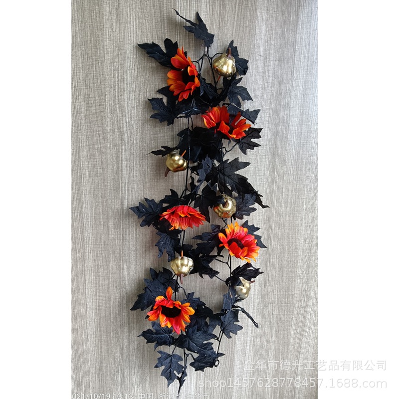 Cross-Border Amazon Halloween Maple Leaf Simulation Black Leaf Rattan SUNFLOWER Sunflower Rattan Halloween Decorations