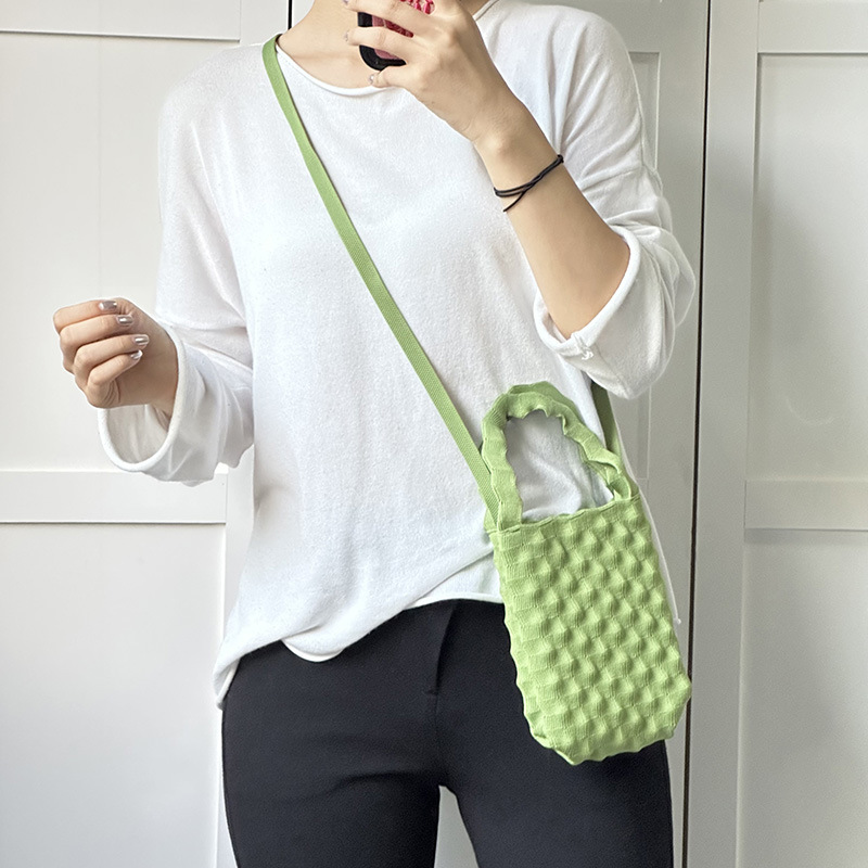 Bag Women's Korean-Style Dongdaemun Special-Interest Design Candy-Colored Pleated Pineapple Shoulder Crossbody Bag Women's Mini Phone Bag