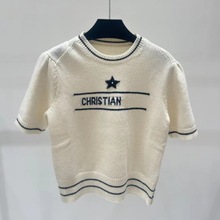 dior/迪奥 24春季新款五角星字母黑白条纹圆领短袖针织衫毛衣女