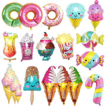 亚马逊大号甜甜圈爆米花铝膜气球冰淇淋儿童生日装饰布置氦气球