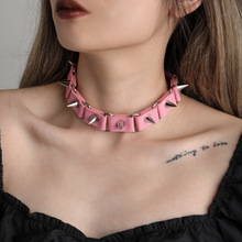 欧美潮流朋克哥特铆钉项链个性皮质choker项圈设计感颈带锁骨链