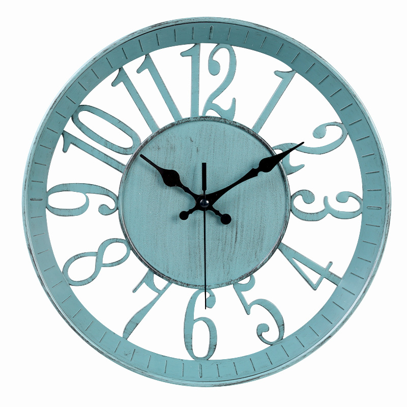 12-Inch American Retro Style Wall Clocks Personality Hollow out Digital Plastic 3D Mute round Wall Clock Quartz Clock