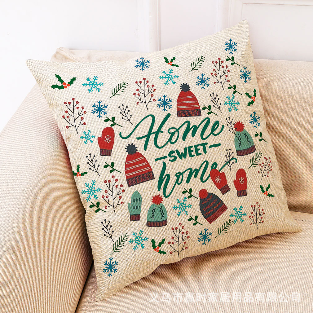 Cross-Border New Amazon Christmas Series Pillow Cover Linen Office Sofas Cushion Throw Pillowcase Wholesale