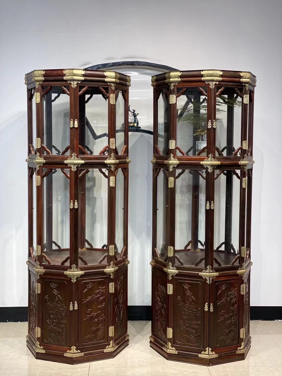 老挝大红酸枝交趾黄檀玻璃柜展示柜古董柜仿古典新中式红木家具