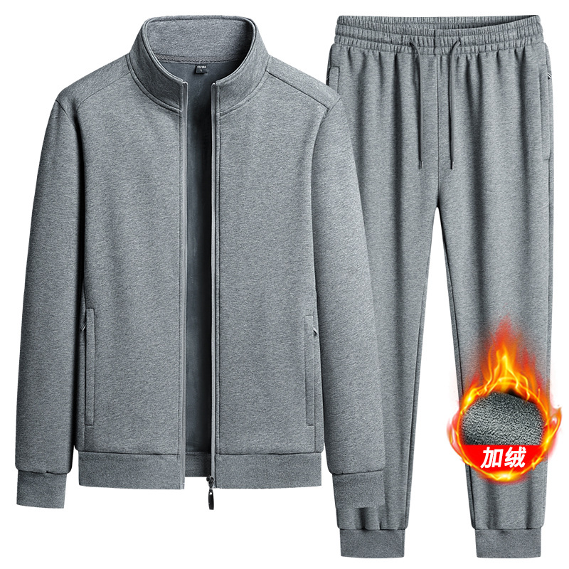 秋冬季加绒新款男运动套装男运动休闲纯棉卫衣卫裤套装开衫拉链两