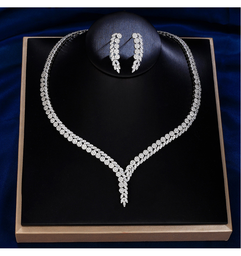 欧美新娘婚礼宴会首饰项链手链耳环戒指四件套套装组合款式批发