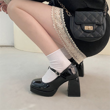 粗跟乐福小皮鞋女鞋子2023年新款春季法式小众玛丽珍黑色方头单鞋