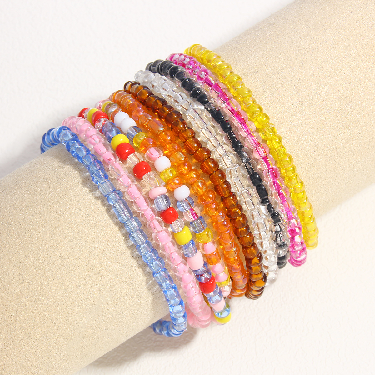 跨境彩色多巴胺米珠串珠手链波西米亚风叠戴玻璃珠手串手饰套装女