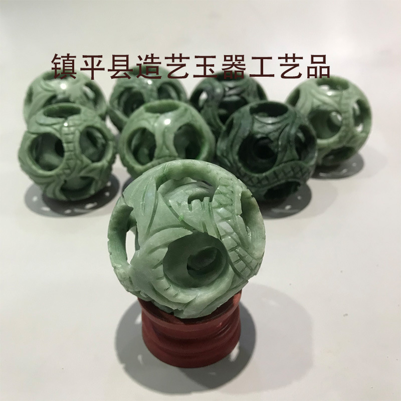 鲁山玉多层镂空套球路路通玉石雕刻摆件多层同心球龙凤转动球批发