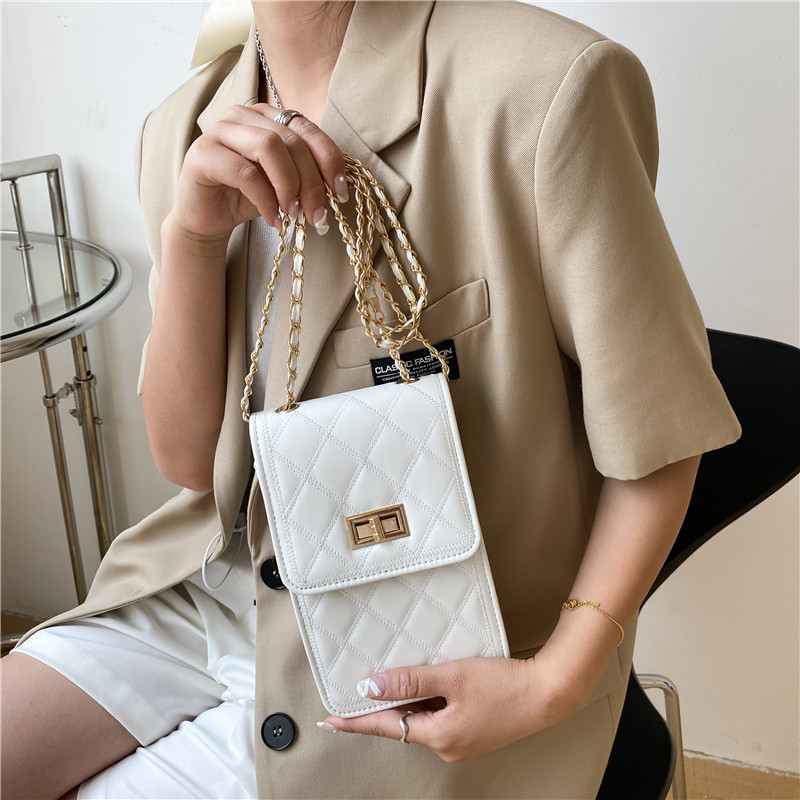 Diamond Pattern Chain Bag Women's 2021 New Trendy Fashionable Stylish Trendy Small Square Bag Simple Western Style Crossbody Phone Bag