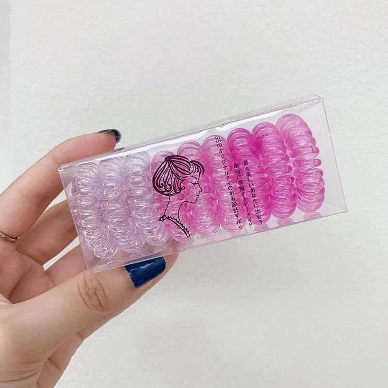 Korean Hair Accessories Gradient Color Elastic Headband Female Simple Hair Ring Boxed Candy Color Transparent Phone Line Hair Ring Ornament