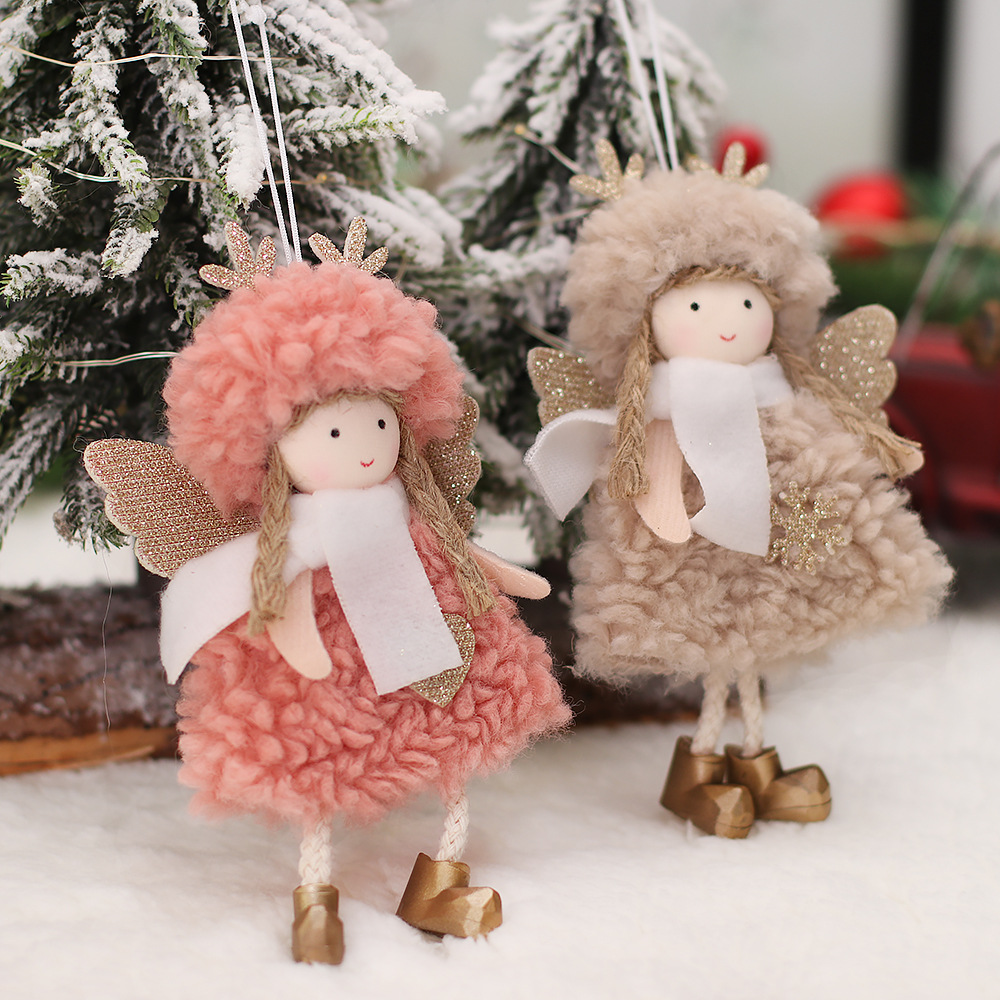 Mingguan Christmas Decorations Wool Lamb Angel Girl with Wings Pendant Doll Baby Ornaments Kindergarten Gifts