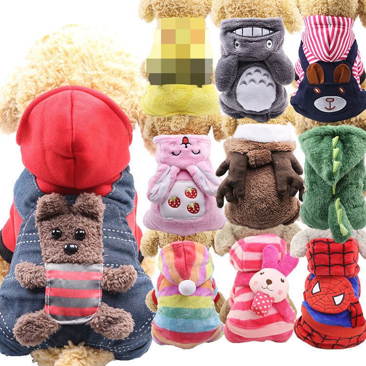 Pet Supplies Small and Medium Dogs Dog Clothes Cat Clothing Autumn and Winter Four-Legged Cotton-Padded Clothes Cartoon Pet Costume
