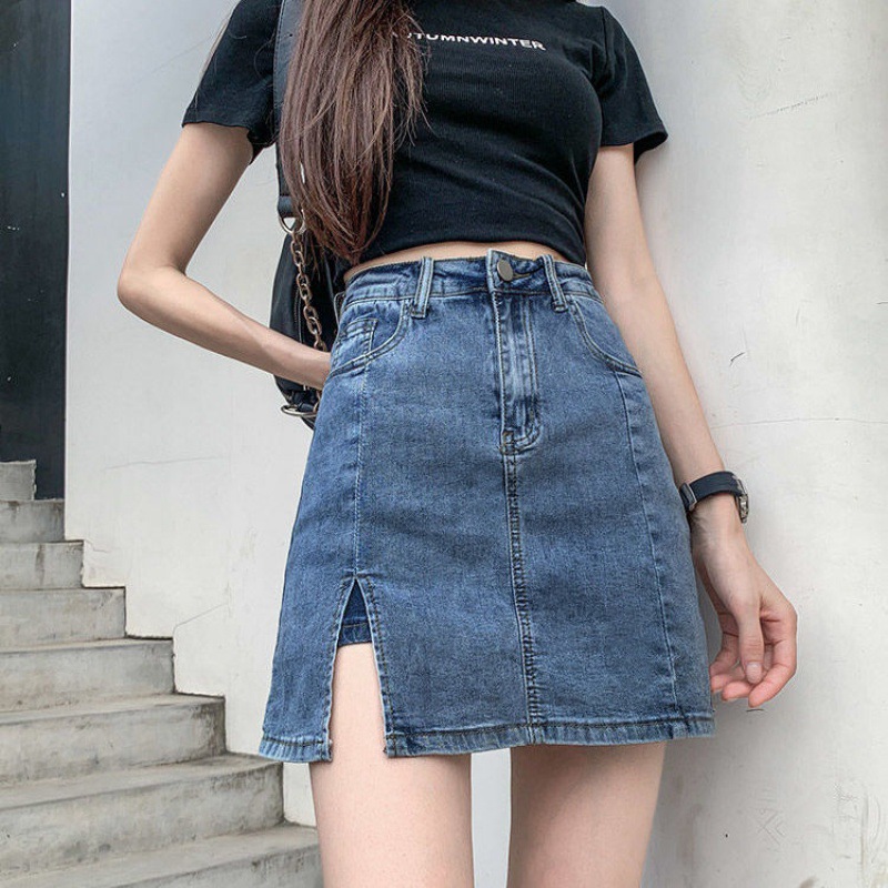 Denim Skirt Women's Autumn 2022 New Loose Skirt High Waist A- line Skirt Lining Anti-Exposure Hip Skirt