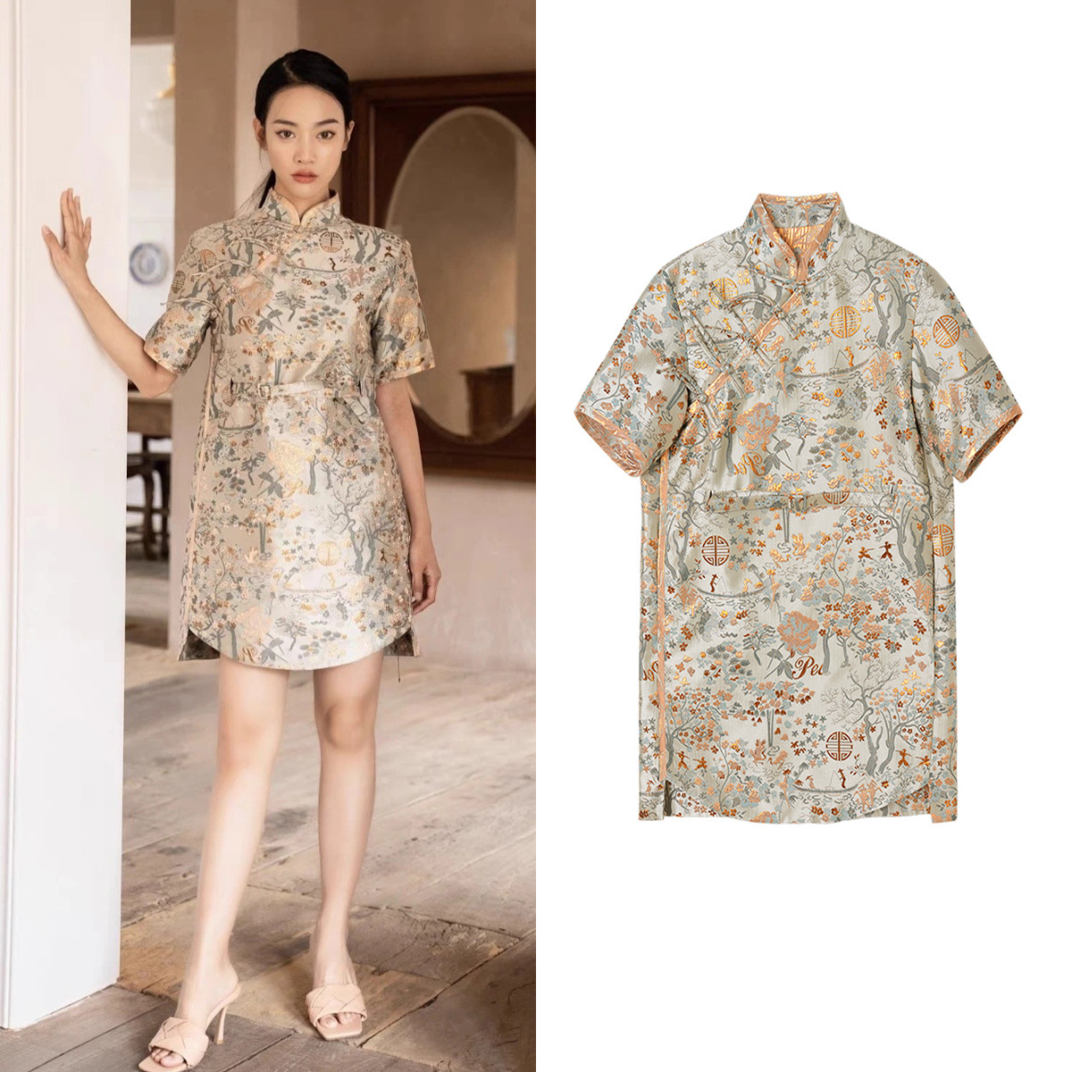 刘雯同款国潮复古新中式改良旗袍连衣裙女2022春中国风 2e1o4136u