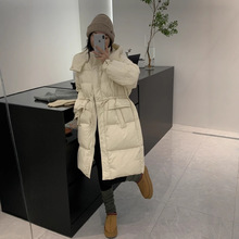 韩系甜美减龄粉色羽绒服女装冬加厚中长款2024新款白鸭绒宽松外套