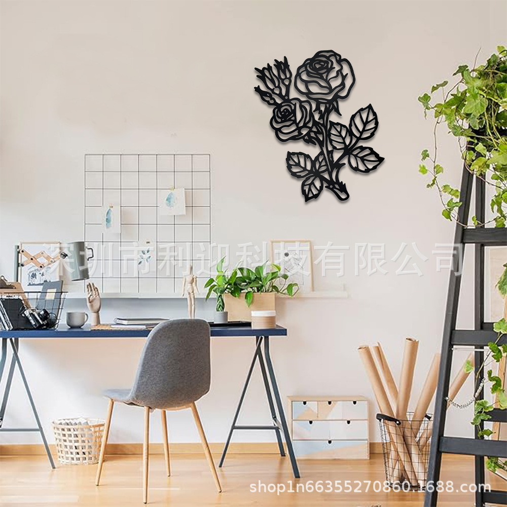 跨境独立站玫瑰花金属墙饰艺术乔迁礼物家居装饰办公室工艺品