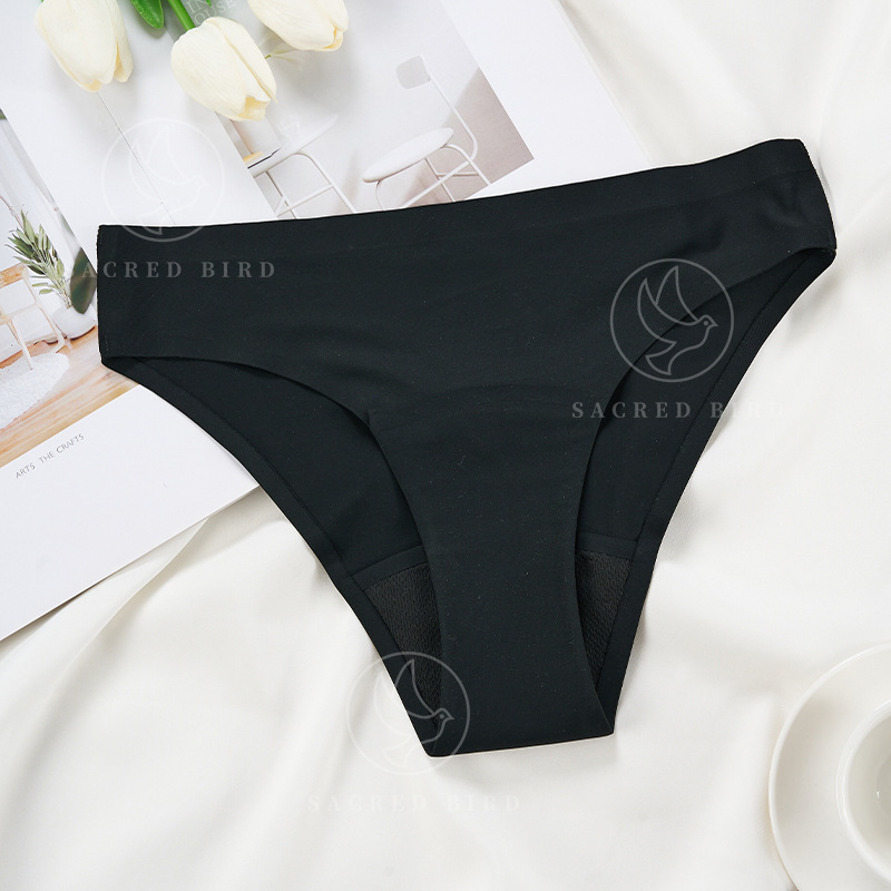 Low Waist Seamless Thin Breathable Four-Layer Wave Bottom Menstrual Period Side Leakage Prevention Triangle Underwear for Ladies Aunt Menstrual Panties