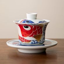 影青祥龙纳福三才盖碗茶杯单个高档国风陶瓷泡茶器带盖家用敬茶碗