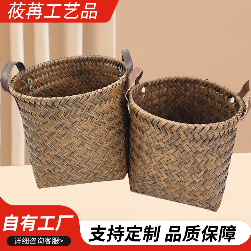 批发复古仿藤编织收纳筐户外郊游野餐藤筐手工编织脏衣篮收纳篮