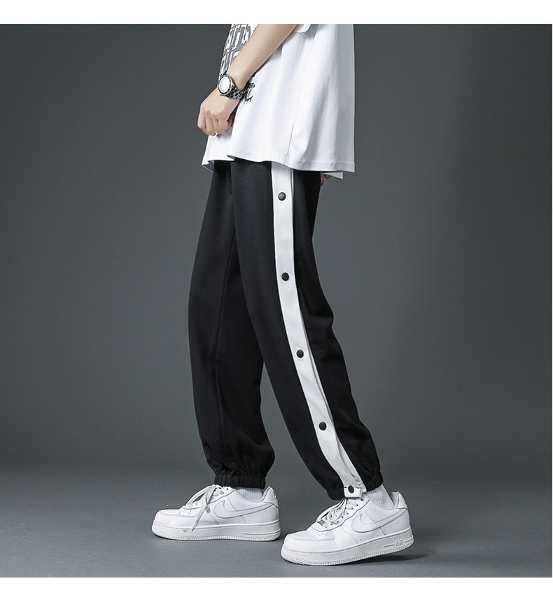 排扣裤男生夏季薄款侧边全开纽扣休闲卫裤直筒训练运动篮球长裤子