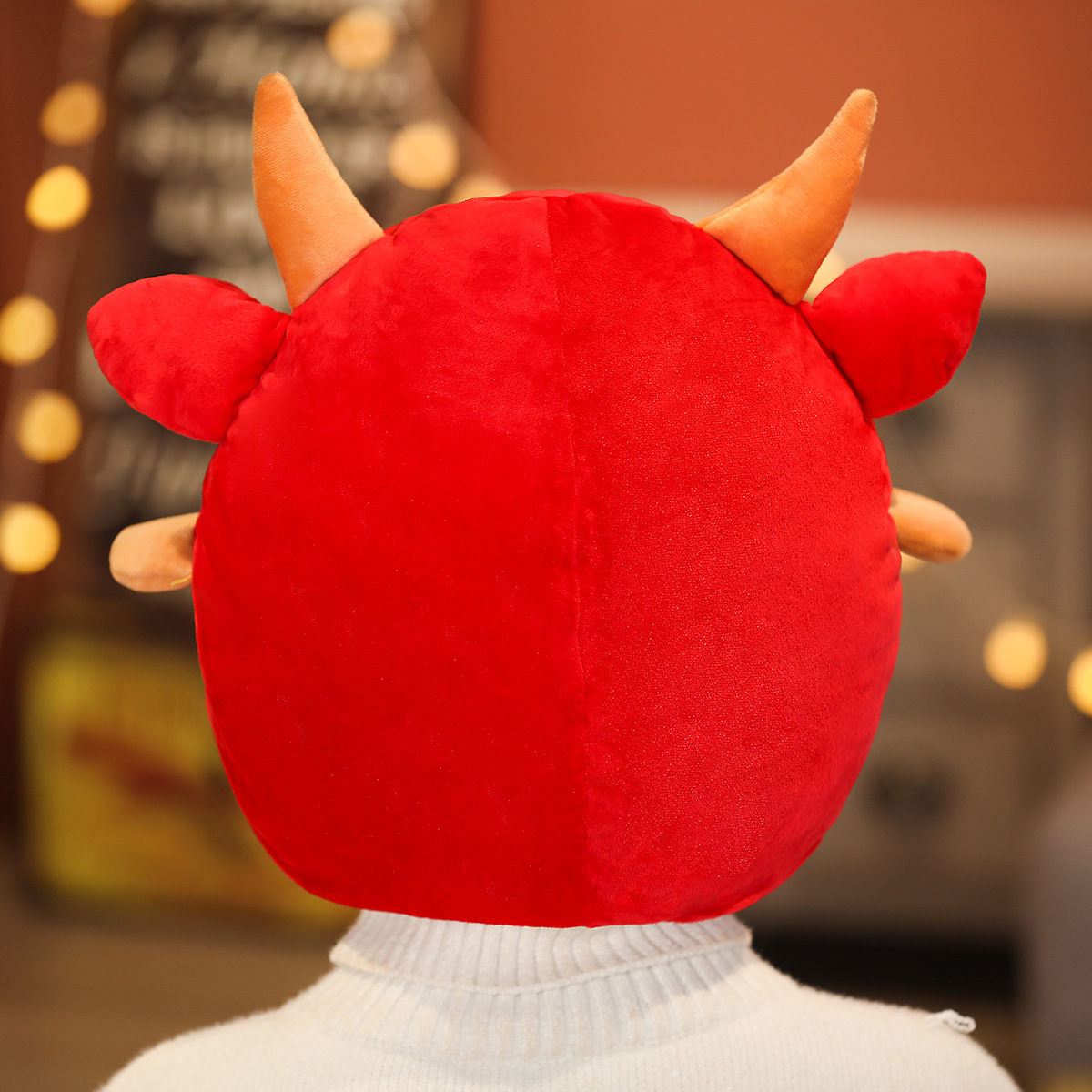 批发 红色福牛头套帽子 拍照道具写真摄影道具卡通牛头套毛绒帽子